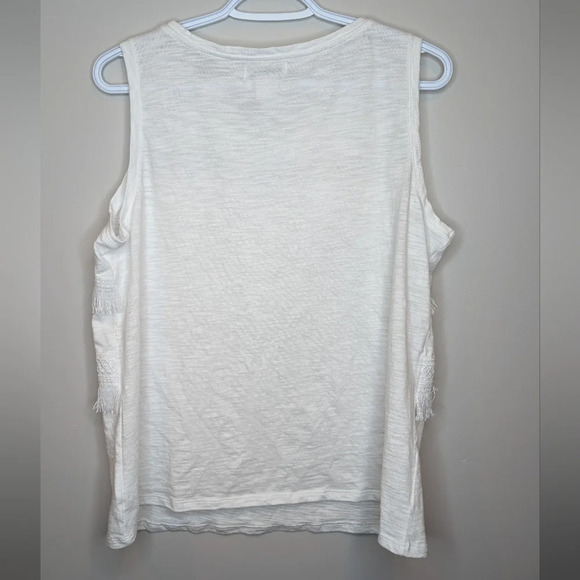 Liz Claiborne Petite White Sleeveless Cotton Blend Fringed  Tank Top PL - Picture 2 of 5